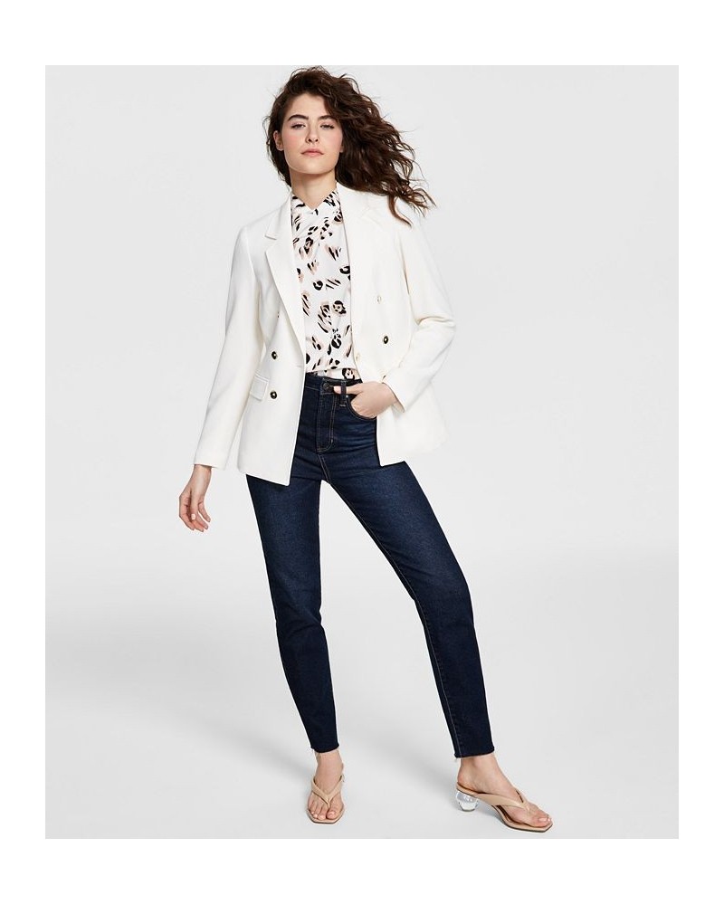 Women's Textured-Crepe Button-Front Blazer White $31.60 Jackets