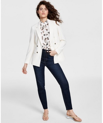 Women's Textured-Crepe Button-Front Blazer White $31.60 Jackets