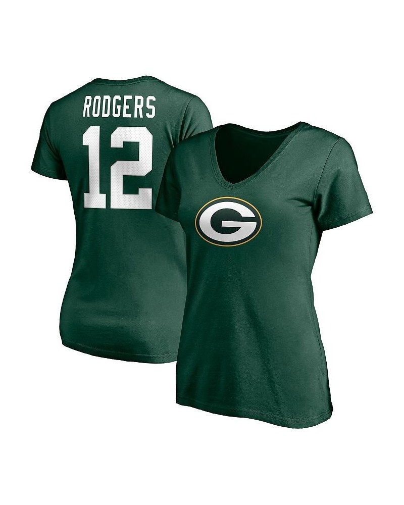 Women's Branded Aaron Rodgers Green Green Bay Packers Player Icon Name and Number V-Neck T-Shirt Green $20.70 Tops