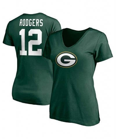 Women's Branded Aaron Rodgers Green Green Bay Packers Player Icon Name and Number V-Neck T-Shirt Green $20.70 Tops