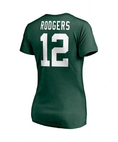 Women's Branded Aaron Rodgers Green Green Bay Packers Player Icon Name and Number V-Neck T-Shirt Green $20.70 Tops