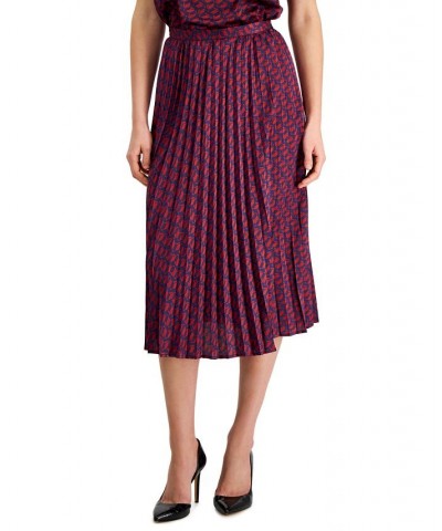 Women's Printed Pleated Midi Skirt Midnight Navy/black Cherry $34.01 Skirts