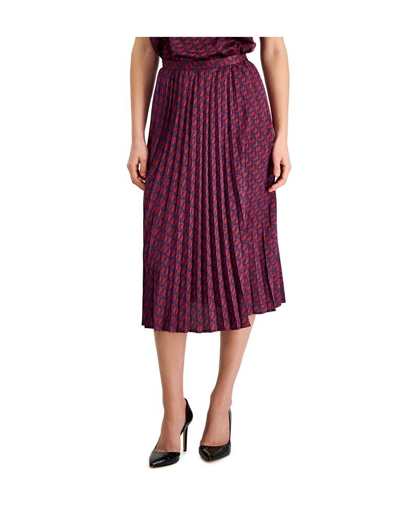 Women's Printed Pleated Midi Skirt Midnight Navy/black Cherry $34.01 Skirts