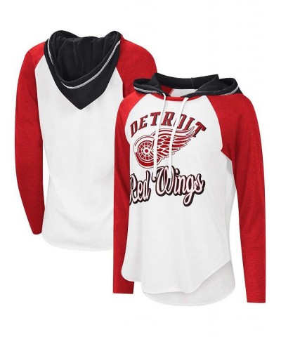 Women's White Red Detroit Red Wings MVP Raglan Hoodie T-shirt Red $27.99 Tops