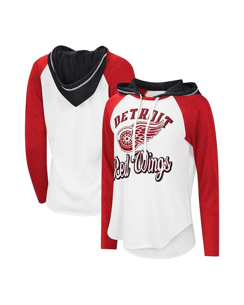 Women's White Red Detroit Red Wings MVP Raglan Hoodie T-shirt Red $27.99 Tops