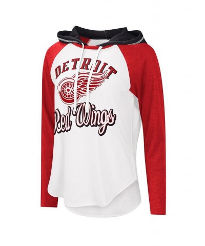 Women's White Red Detroit Red Wings MVP Raglan Hoodie T-shirt Red $27.99 Tops