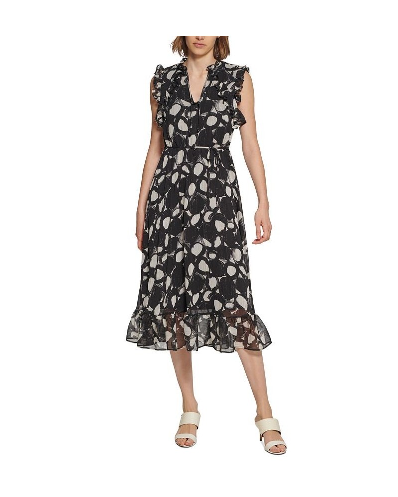 Ruffled V-Neck Dress Black/Cream $67.05 Dresses