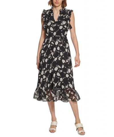 Ruffled V-Neck Dress Black/Cream $67.05 Dresses