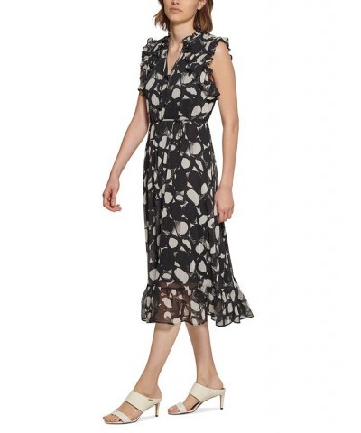 Ruffled V-Neck Dress Black/Cream $67.05 Dresses