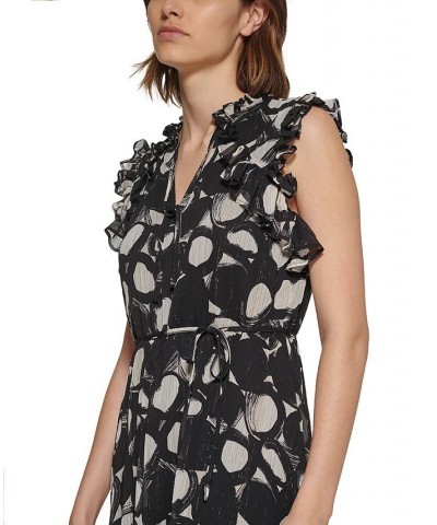 Ruffled V-Neck Dress Black/Cream $67.05 Dresses