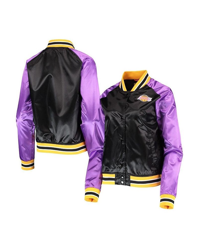 Women's Black Los Angeles Lakers Hardwood Classics Raglan Satin Full-Snap Jacket Black $52.80 Jackets