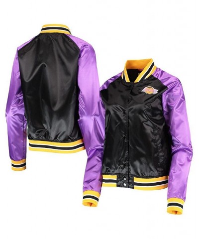 Women's Black Los Angeles Lakers Hardwood Classics Raglan Satin Full-Snap Jacket Black $52.80 Jackets