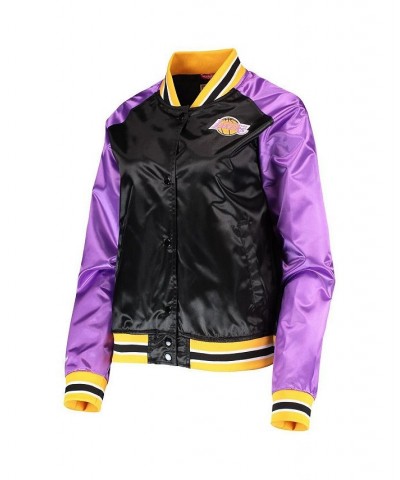 Women's Black Los Angeles Lakers Hardwood Classics Raglan Satin Full-Snap Jacket Black $52.80 Jackets