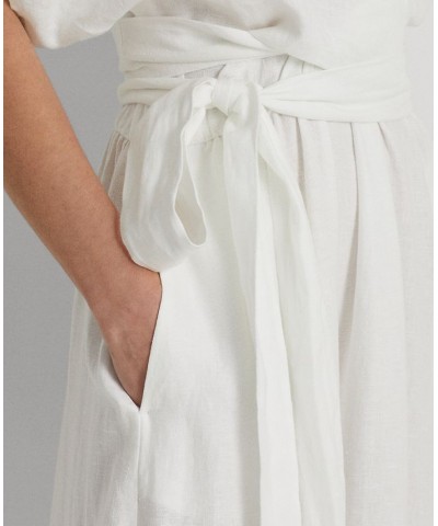 Women's Belted Linen Wrap-Style Dress White $62.40 Dresses