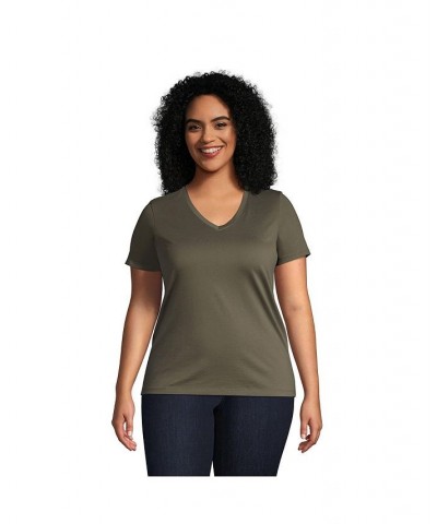 Women's Plus Size Relaxed Supima Cotton Short Sleeve V-Neck T-Shirt Forest moss $26.97 Tops