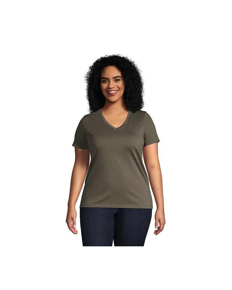 Women's Plus Size Relaxed Supima Cotton Short Sleeve V-Neck T-Shirt Forest moss $26.97 Tops