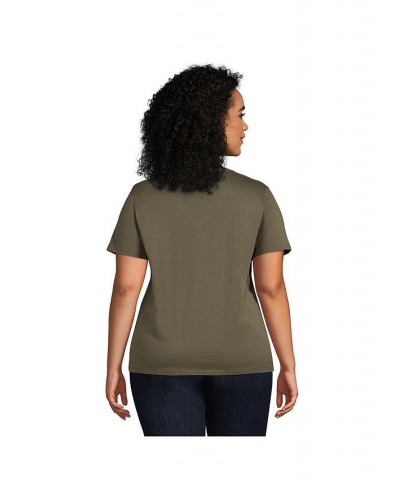 Women's Plus Size Relaxed Supima Cotton Short Sleeve V-Neck T-Shirt Forest moss $26.97 Tops