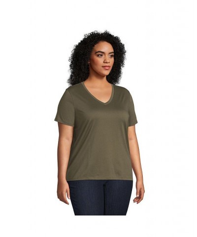 Women's Plus Size Relaxed Supima Cotton Short Sleeve V-Neck T-Shirt Forest moss $26.97 Tops