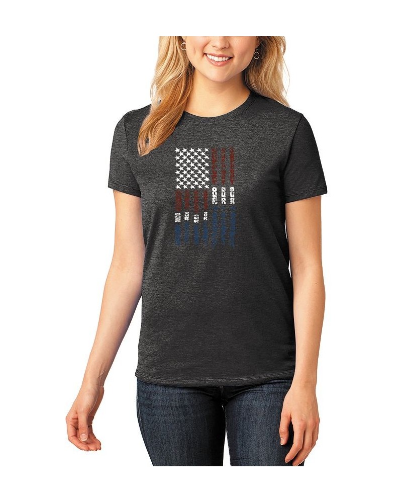 Women's Premium Blend Support Our Troops Word Art T-shirt Black $19.97 Tops