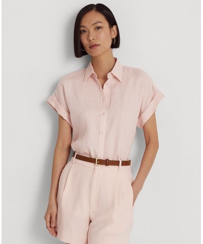 Dolman-Sleeve Linen Shirt Pale Pink $53.66 Tops