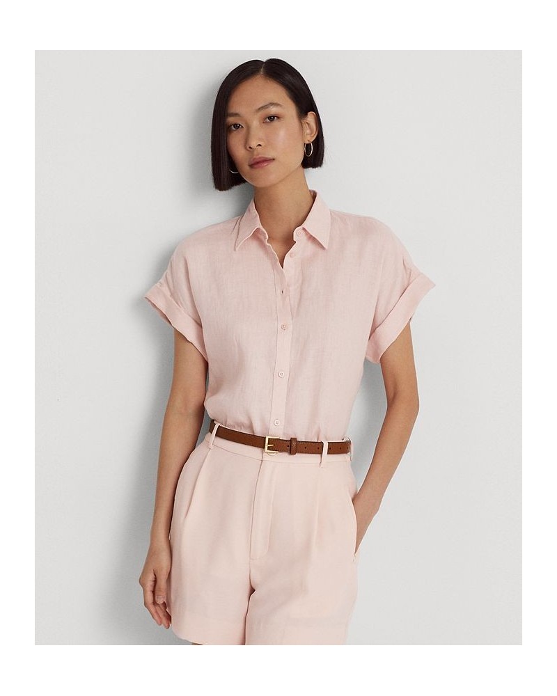 Dolman-Sleeve Linen Shirt Pale Pink $53.66 Tops