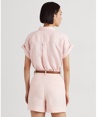 Dolman-Sleeve Linen Shirt Pale Pink $53.66 Tops