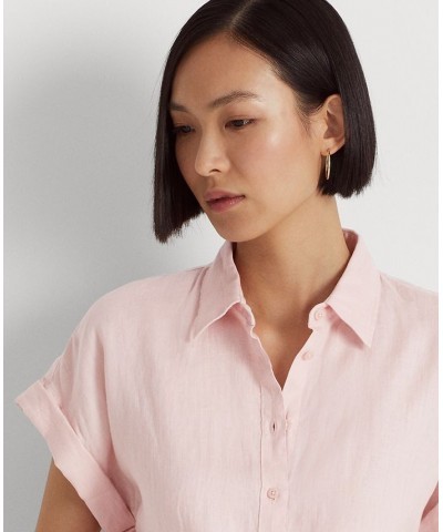 Dolman-Sleeve Linen Shirt Pale Pink $53.66 Tops