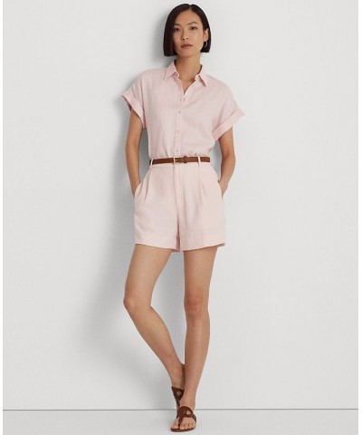 Dolman-Sleeve Linen Shirt Pale Pink $53.66 Tops