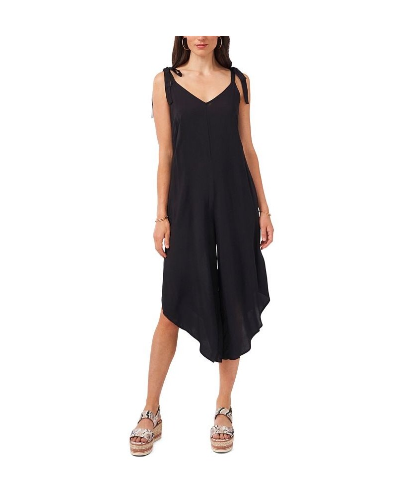 Solid Tie-Shoulder Cascading Jumpsuit Rich Black $40.29 Pants