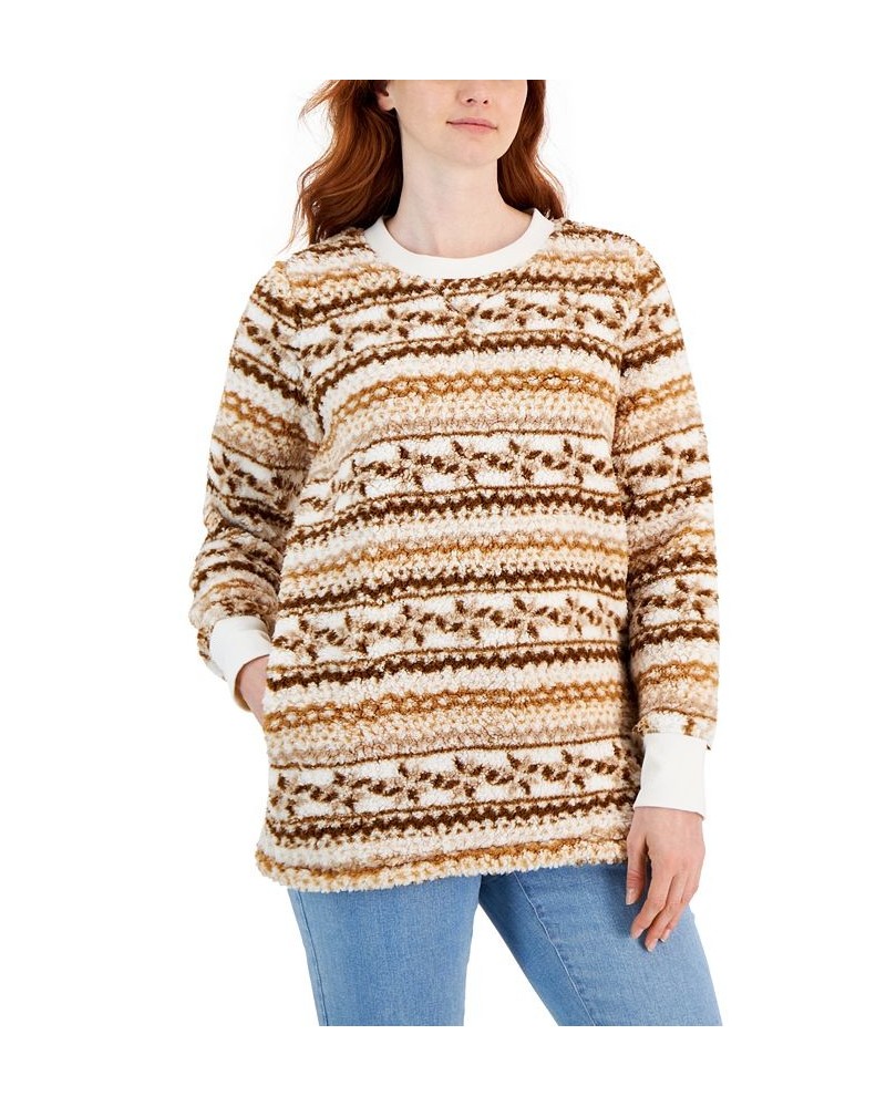 Women's Printed Crewneck Fleece Tunic Tan/Beige $9.53 Sweatshirts