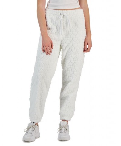 Juniors' Faux-Fur-Embossed Jogger Pants Ivory $13.64 Pants