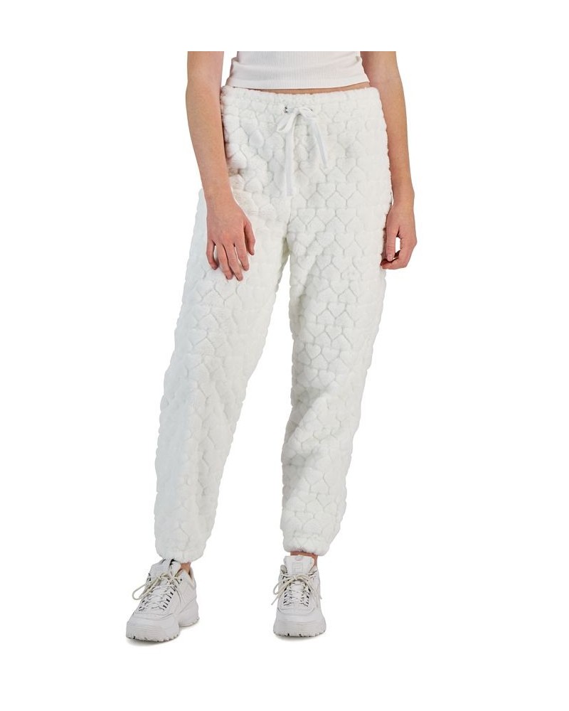 Juniors' Faux-Fur-Embossed Jogger Pants Ivory $13.64 Pants