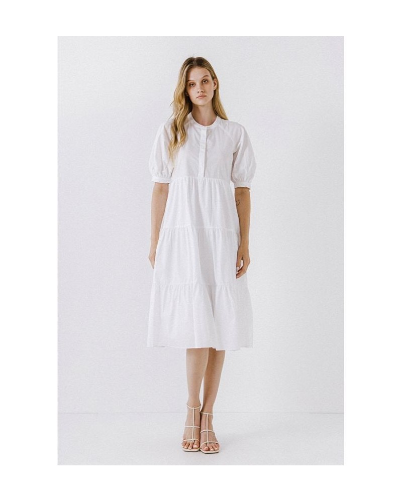 Women's Short Puff Sleeve Midi Dress White $47.00 Dresses