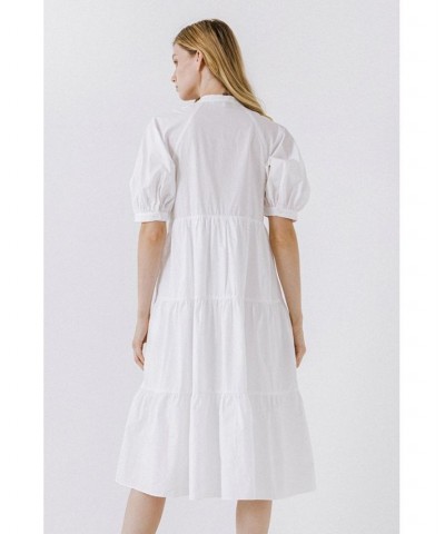 Women's Short Puff Sleeve Midi Dress White $47.00 Dresses