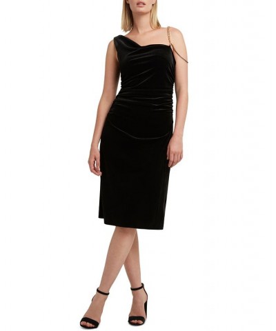 Women's One-Shoulder Chain Detail Dress Black $30.51 Dresses