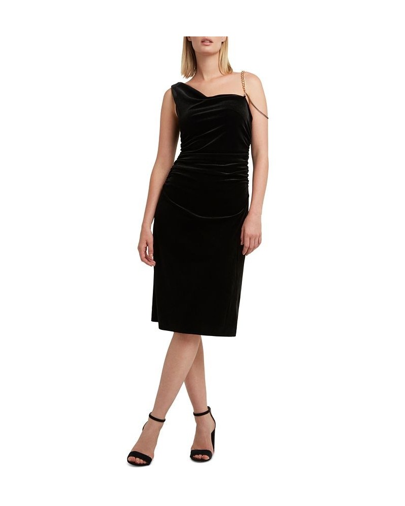 Women's One-Shoulder Chain Detail Dress Black $30.51 Dresses