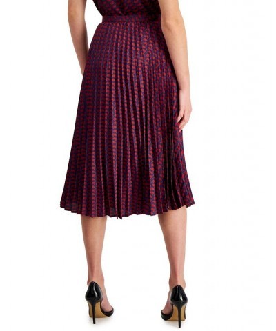 Women's Printed Pleated Midi Skirt Midnight Navy/black Cherry $34.01 Skirts