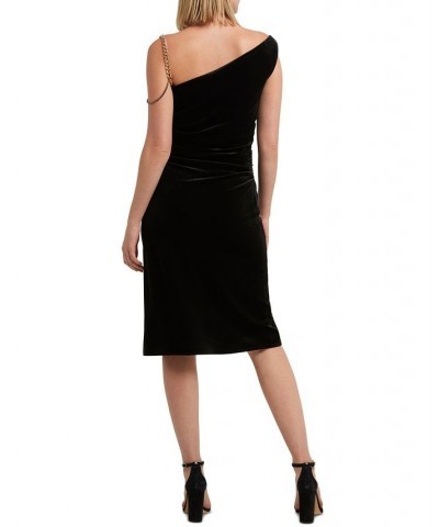 Women's One-Shoulder Chain Detail Dress Black $30.51 Dresses