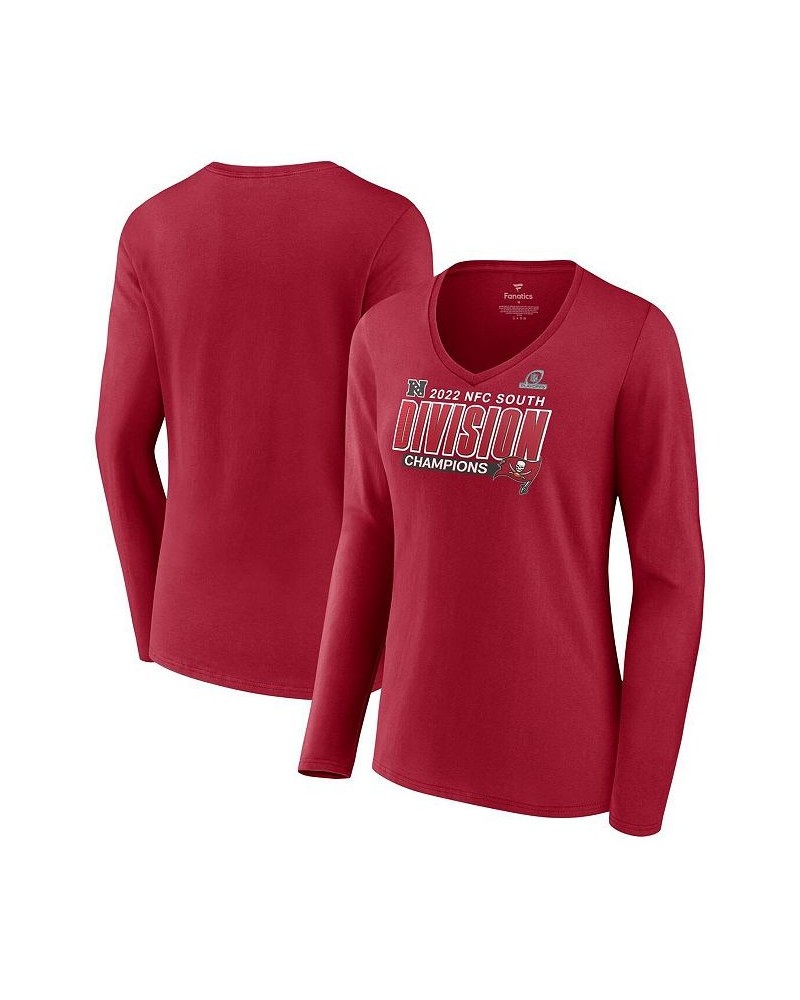 Women's Tampa Bay Buccaneers 2022 NFC South Division Champions Divide & Conquer Long Sleeve V-Neck T-shirt Red $26.39 Tops