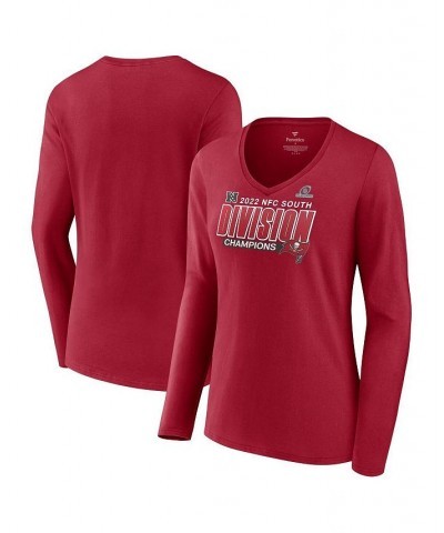 Women's Tampa Bay Buccaneers 2022 NFC South Division Champions Divide & Conquer Long Sleeve V-Neck T-shirt Red $26.39 Tops