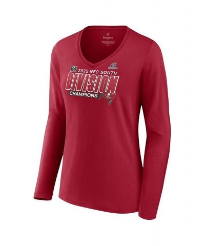 Women's Tampa Bay Buccaneers 2022 NFC South Division Champions Divide & Conquer Long Sleeve V-Neck T-shirt Red $26.39 Tops