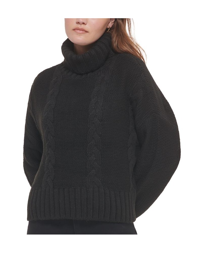 Women's Cable-Knit Long-Sleeve Turtleneck Sweater Black $25.97 Sweaters