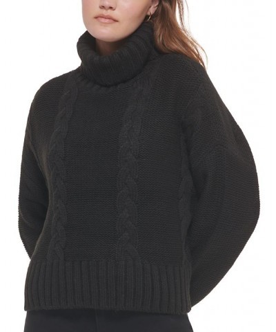 Women's Cable-Knit Long-Sleeve Turtleneck Sweater Black $25.97 Sweaters