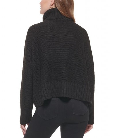 Women's Cable-Knit Long-Sleeve Turtleneck Sweater Black $25.97 Sweaters