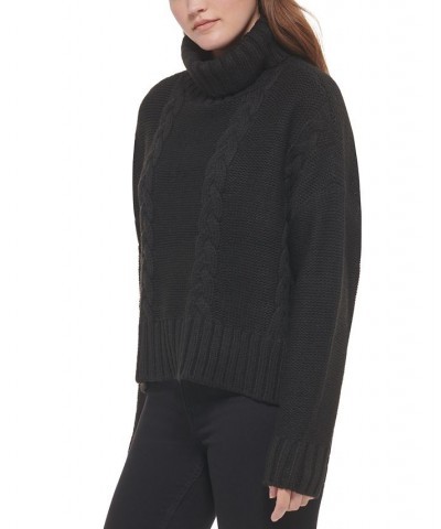 Women's Cable-Knit Long-Sleeve Turtleneck Sweater Black $25.97 Sweaters