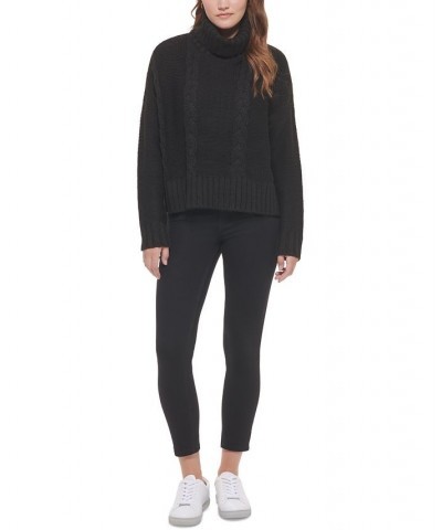 Women's Cable-Knit Long-Sleeve Turtleneck Sweater Black $25.97 Sweaters