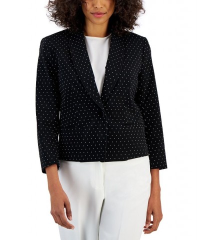 Petite Jacquard One-Button Long-Sleeve Blazer Black/Lily White $39.95 Jackets