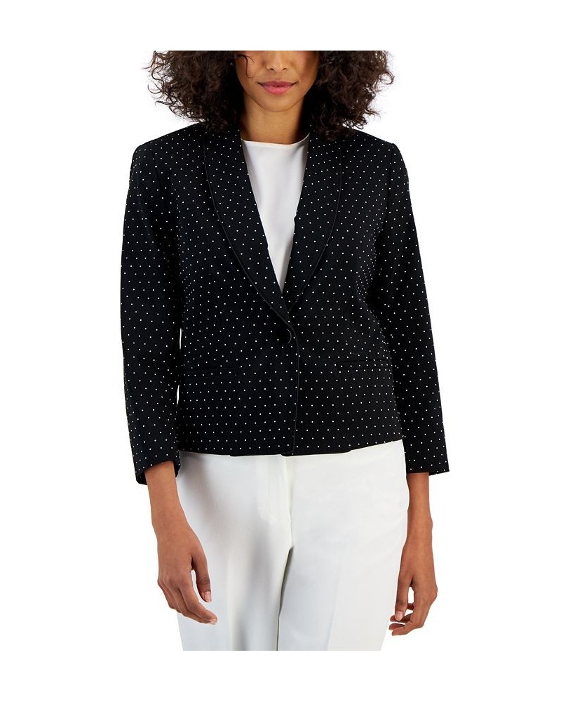 Petite Jacquard One-Button Long-Sleeve Blazer Black/Lily White $39.95 Jackets