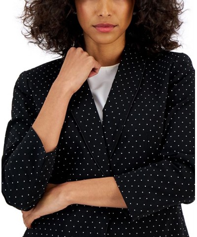 Petite Jacquard One-Button Long-Sleeve Blazer Black/Lily White $39.95 Jackets