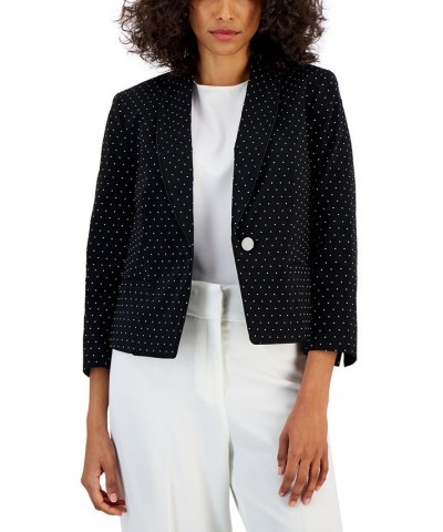 Petite Jacquard One-Button Long-Sleeve Blazer Black/Lily White $39.95 Jackets